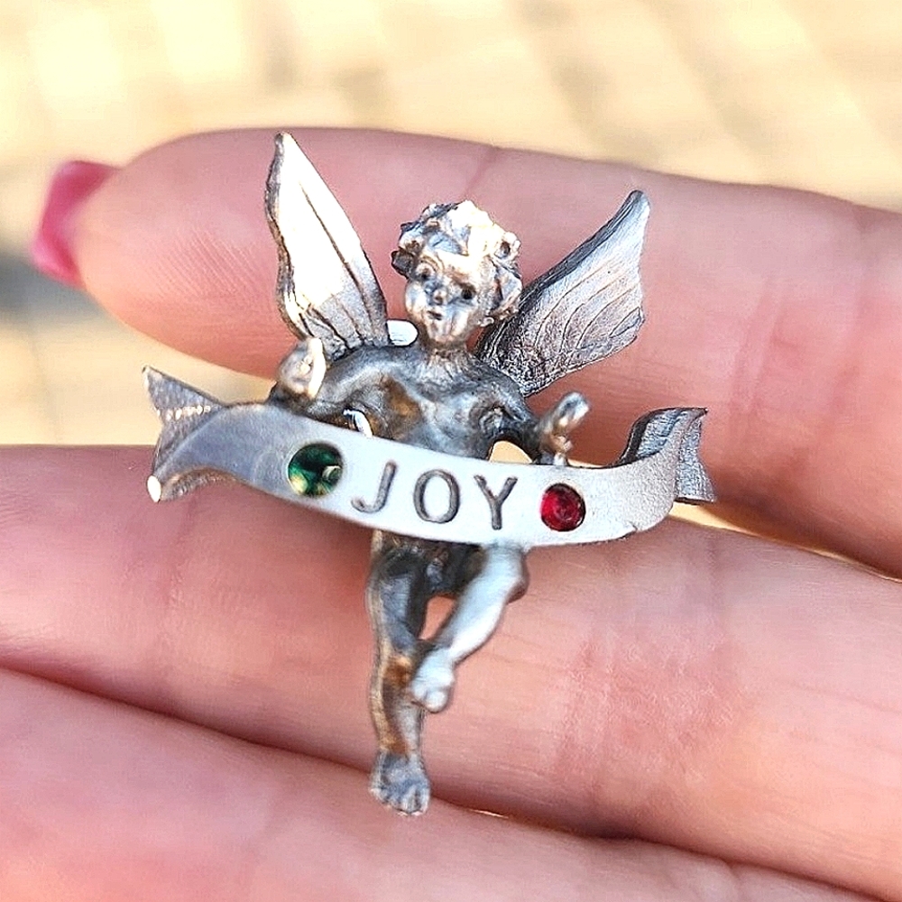Anthropologie Pewter & Swarovski Crystal Joy Angel Pin - Picture 2 of 4
